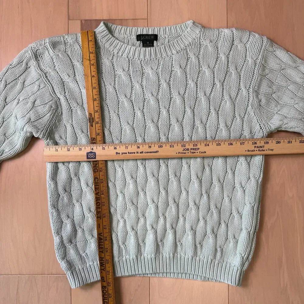J Crew Cable Knit Sweater Women's Medium Teal Cotton Pullover Minimalist NYC